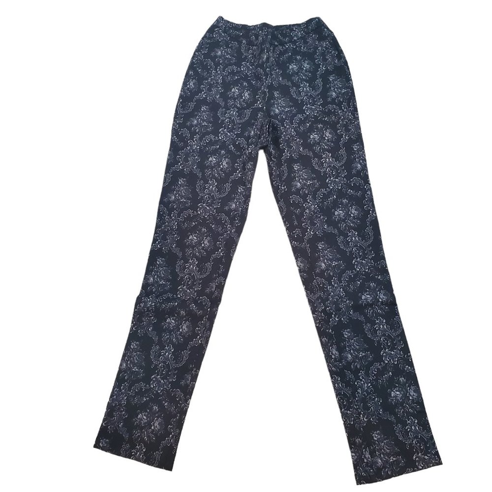 Isaac Mizrahi Women's Black Stretch Damask Printed Slim Leg Pants Size 0